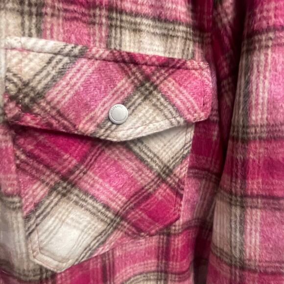 Blank NYC Size Small Pink Plaid Wool Blend Soft Shacket Jacket Button Down - Picture 2 of 5